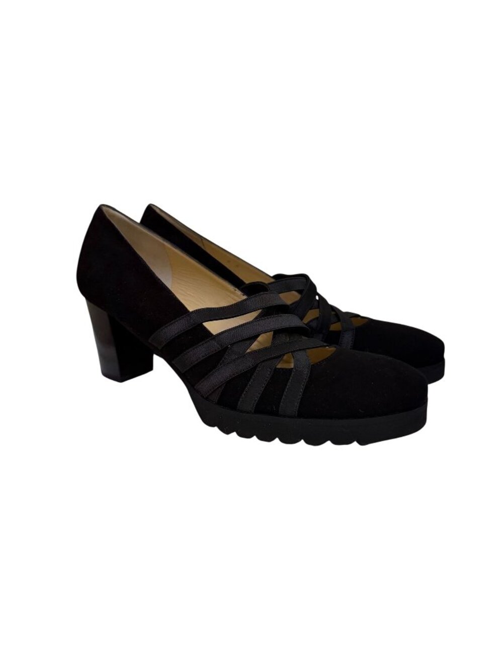 Amalfi Black Suede Heels With Crisscross Straps Size 8